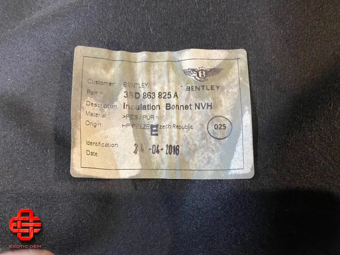 BENTLEY CONTINENTAL GT GTC SOUND ABS INSULATION BONNET INSULATION HOOD