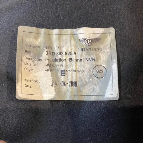 BENTLEY CONTINENTAL GT GTC SOUND ABS INSULATION BONNET INSULATION HOOD