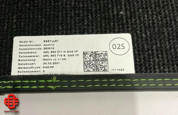 LAMBORGHINI URUS ORIGINAL VELOUR FUSSMATTEN SCHWARZ FLOOR MATS BLACK GREEN