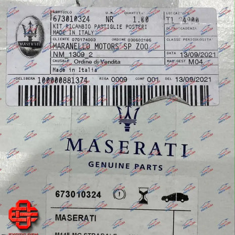 MASERATI GRANTURISMO MC STRADALE REAR BRAKE PAD KIT