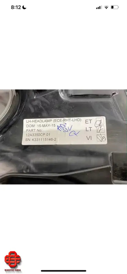 MCLAREN 650 650S LEFT HEADLIGHT